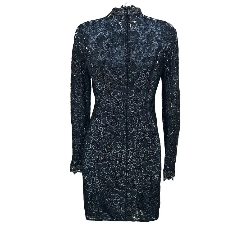 Rachel Zoe Black Lace Mini Dress Size 2 Designer Cocktail Metallic Sheath $465 - Picture 7 of 13